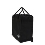 Black stroller travel bag with backpack straps and Rascally Kidz logo, shown angle-facing