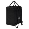 Black stroller travel bag with handles, backpack straps and is shown angle-facing to the back