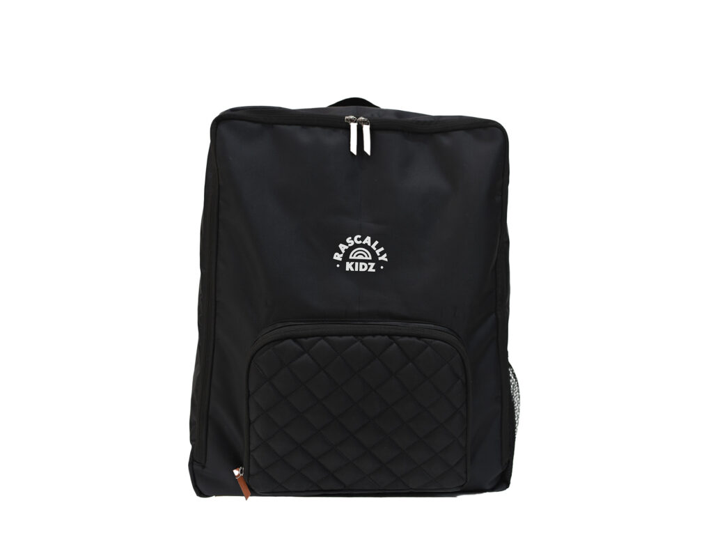 Rascally Kidz premium stroller travel bag standing upright, showcasing full product design