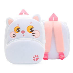 Cute plush cat animal backpack for toddlers with adjustable straps and cartoon design