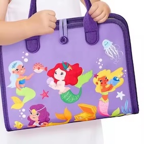 Mermaid theme blue busy board book with removable 5-page design, featuring zippers, laces, buttons and educational activities for toddlers