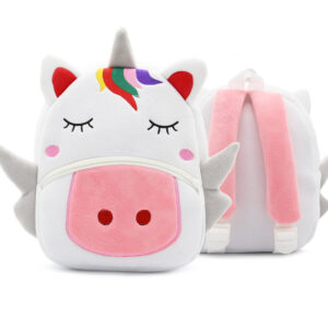 Cute plush unicorn animal backpack for toddlers with adjustable straps and cartoon design
