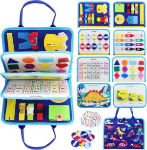 Rascally Kidz Montessori busy board book with removable 5-page design, featuring zippers, laces, buttons and educational activities for toddlers