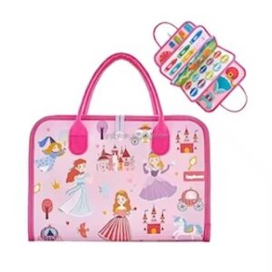 Princess theme pink busy board book with removable 5-page design, featuring zippers, laces, buttons and educational activities for toddlers