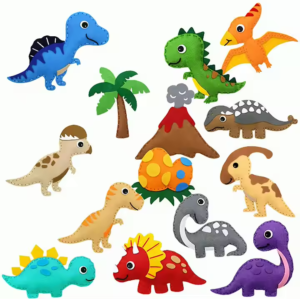 DIY felt dinosaur sewing kit for kids with pre-cut pieces, threads, and accessories