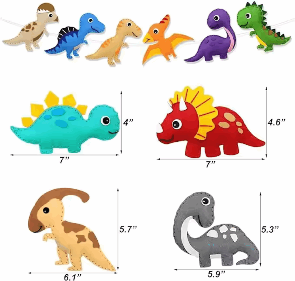 DIY felt dinosaur sewing kit for kids with pre-cut pieces, threads, and accessories