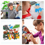 DIY felt jungle animal sewing kit for kids in action with pre-cut pieces, threads, and accessories