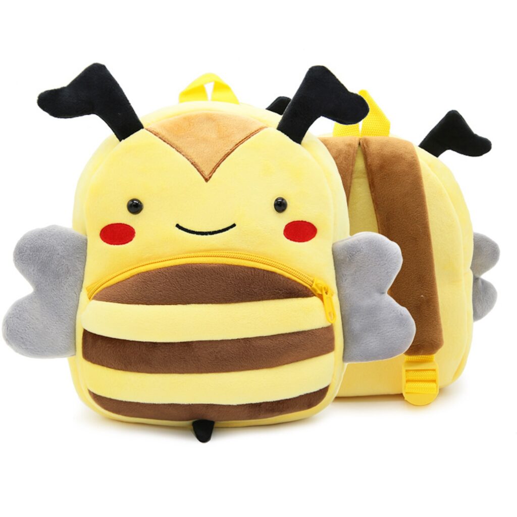 Cute plush animal backpack for toddlers with adjustable straps and cartoon design - Bee
