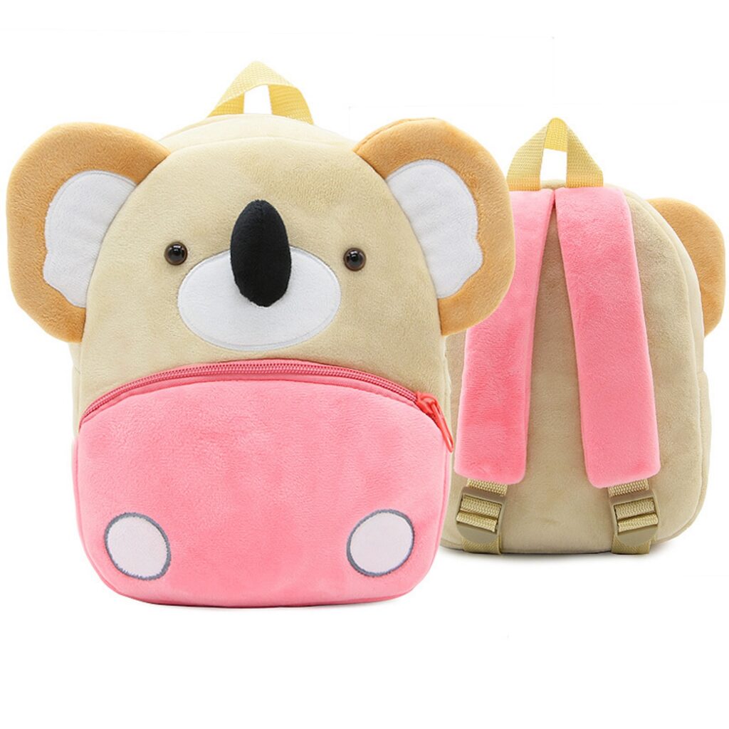 Cute plush koala animal backpack for toddlers with adjustable straps and cartoon design