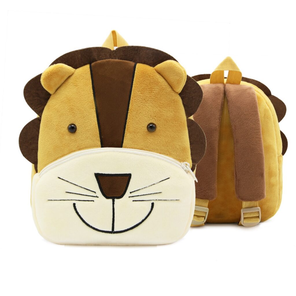 Cute plush animal backpack for toddlers with adjustable straps and cartoon design