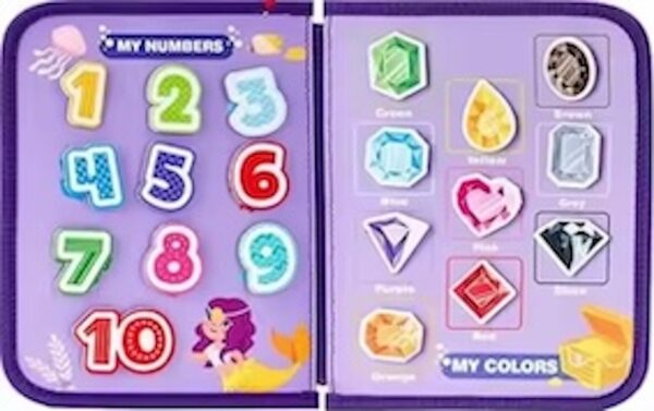 Mermaid theme blue busy board book with removable 5-page design, featuring zippers, laces, buttons and educational activities for toddlers