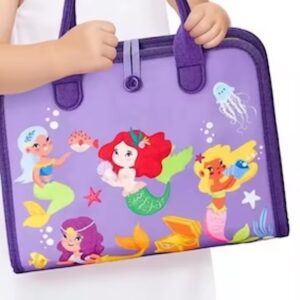 Mermaid theme blue busy board book with removable 5-page design, featuring zippers, laces, buttons and educational activities for toddlers