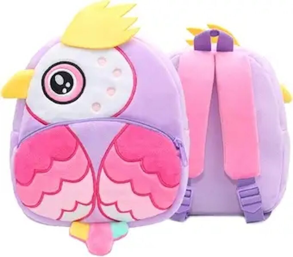 Plush pink owl animal kids backpack