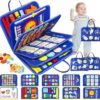 Space theme blue busy board book with removable 5-page design, featuring zippers, laces, buttons and educational activities for toddlers