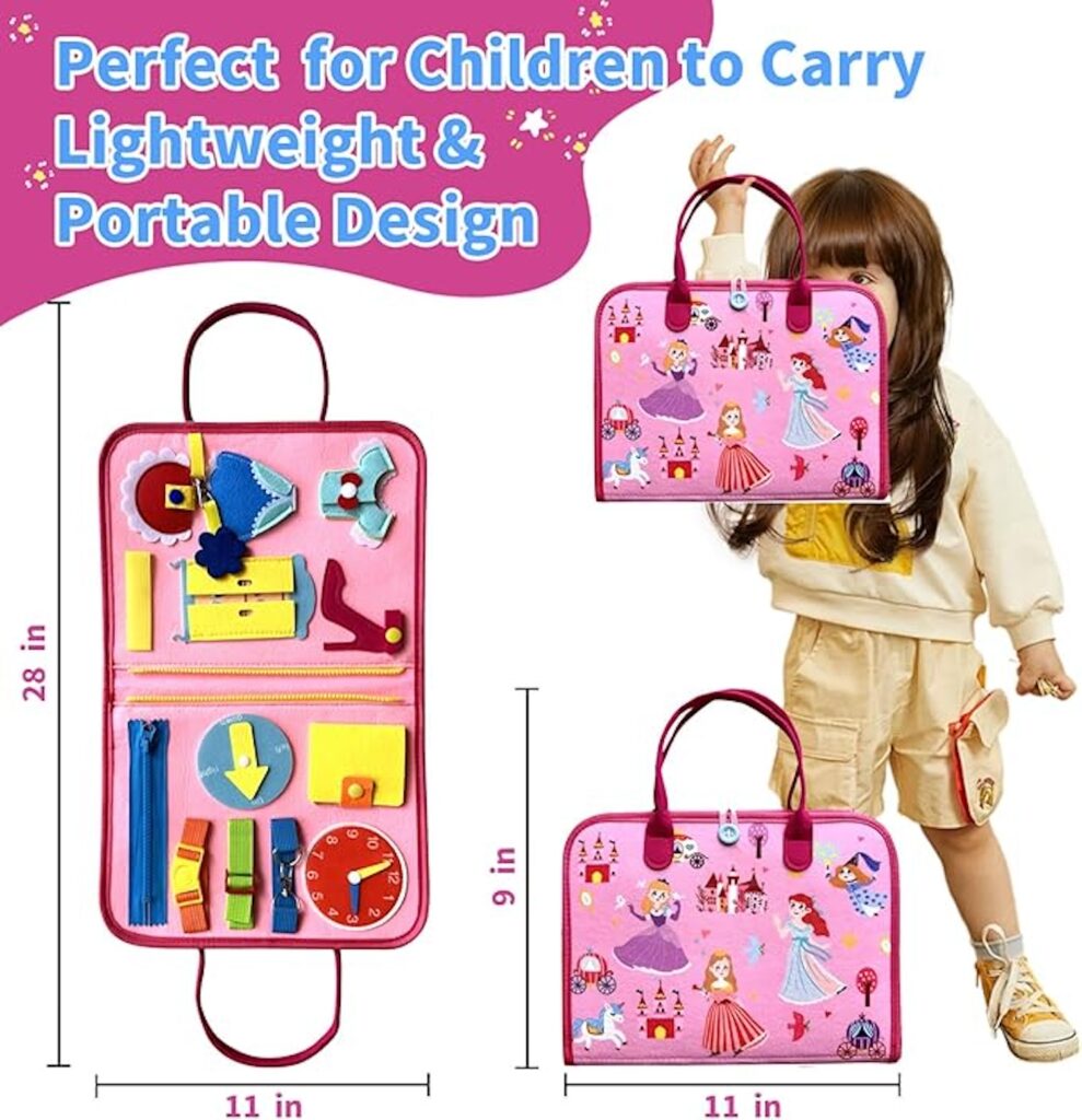 Rascally Kidz Montessori busy board book with removable 5-page design, featuring zippers, laces, buttons and educational activities for toddlers