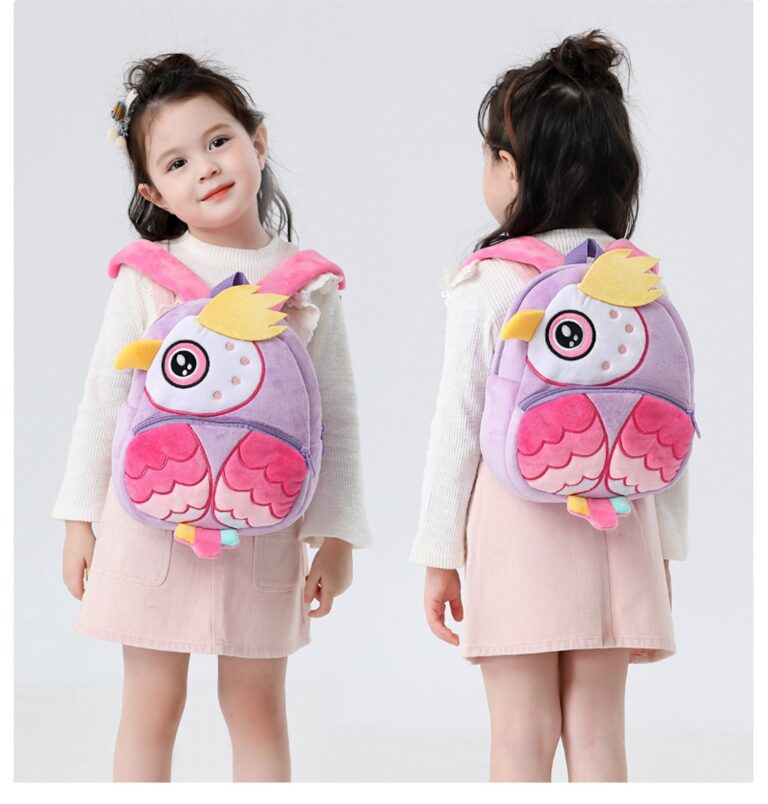 Cute plush owl animal backpack for toddlers with adjustable straps and cartoon design