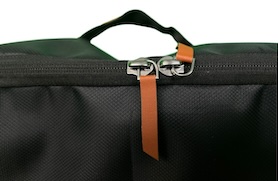 Close-up of premium zip tags on the Rascally Kidz stroller travel bag